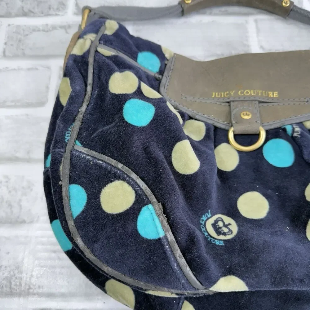 Vintage Juicy Couture Y2K Handbag Green Velour Poka Dot Shoulder Bag Purse